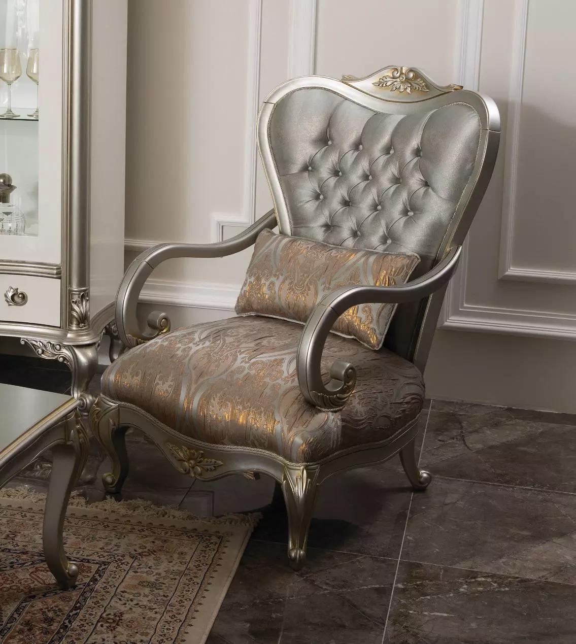 Klassischer Sessel mit Blumenmuster Lila Sofa Einsitzer Barock Rokoko