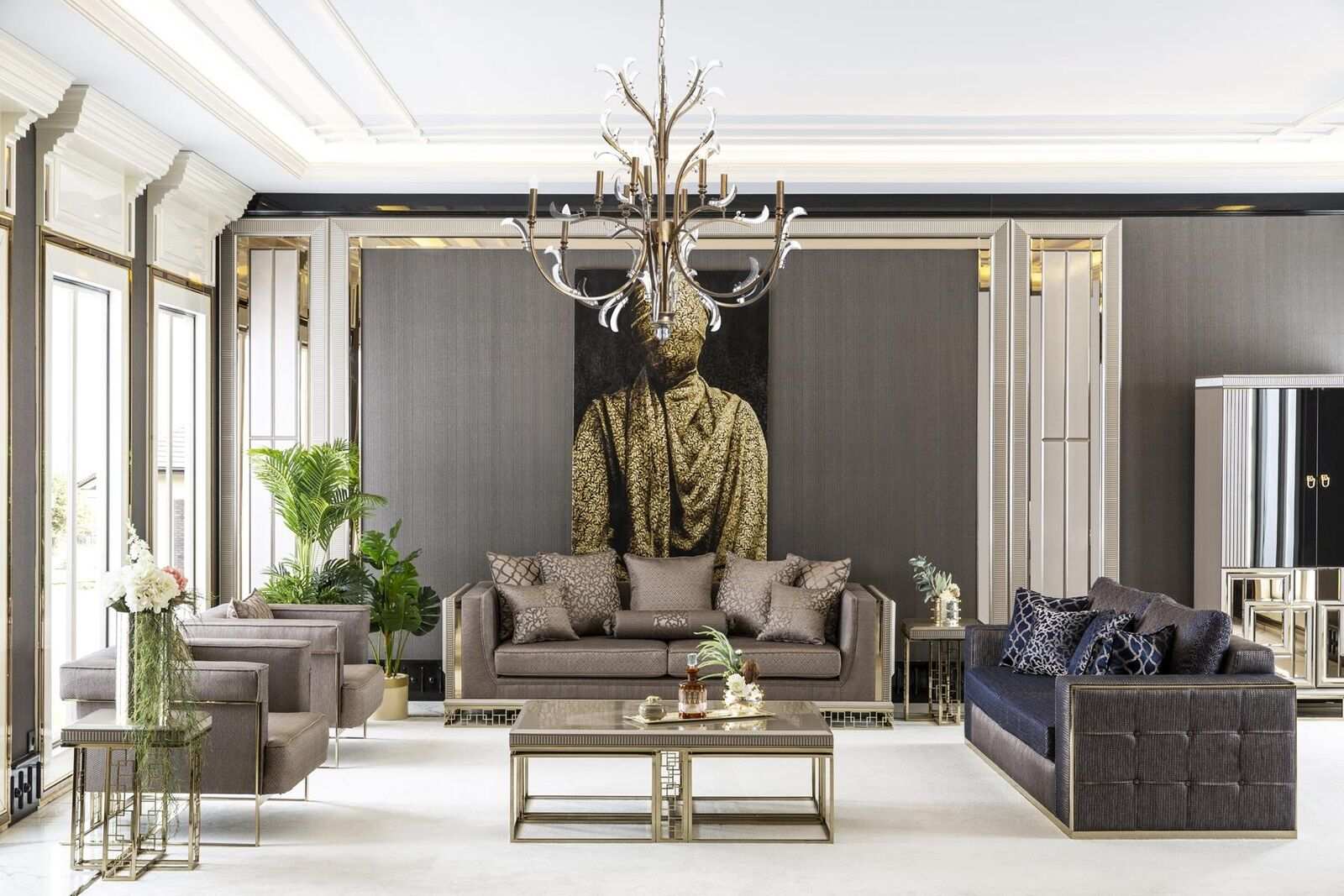 Wohnzimmer Set Braun Sofagarnitur Sesse 2x Beistelltische Couchtisch Neu 7tlg.