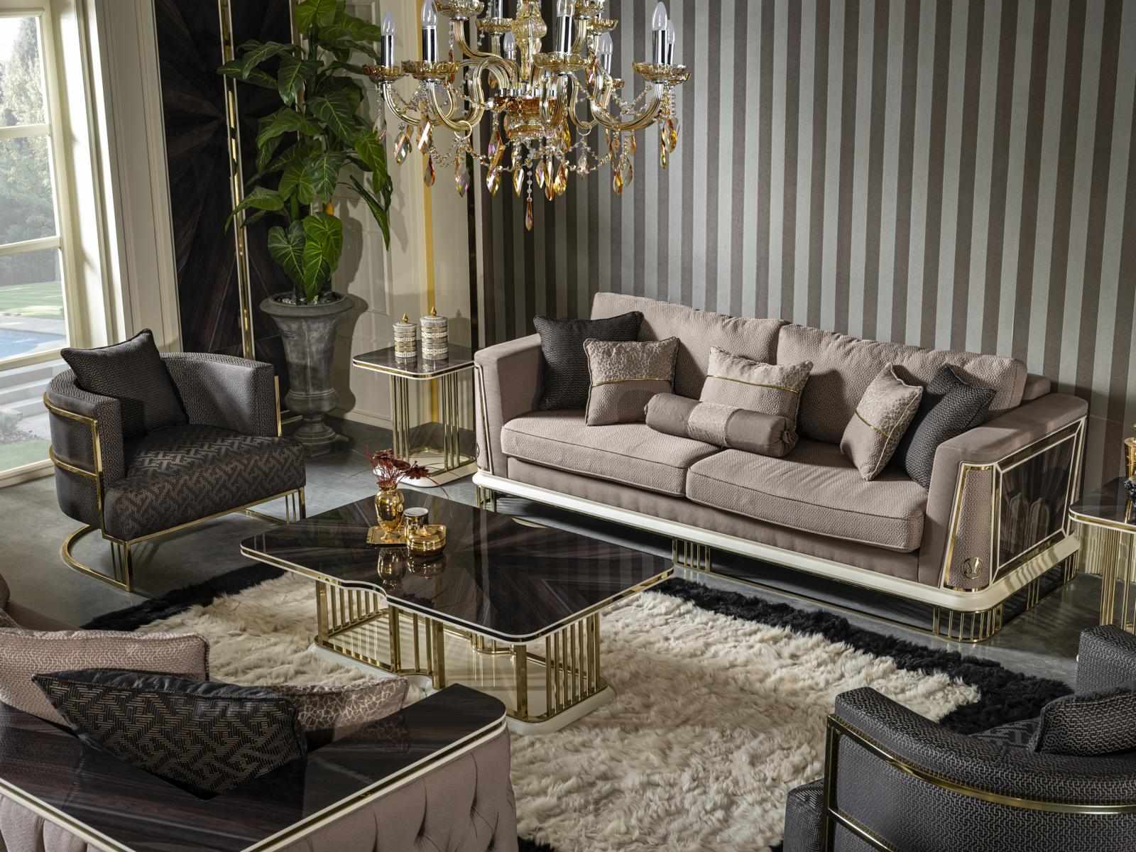 Wohnzimmer Set Braun Sofagarnitur Sessel Beistelltisch Couchtisch Neu 5tlg.