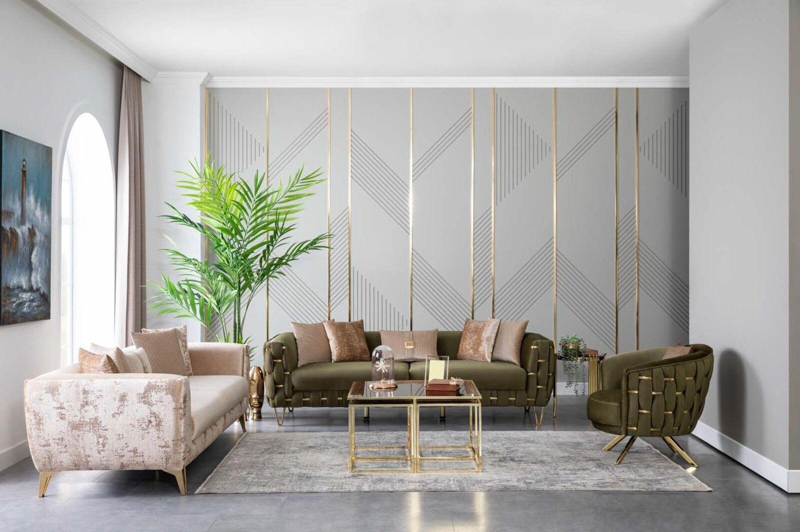 Luxus Sofagarnitur 3tlg. Set Möbel Couch Sofa Garnitur Komplett Sets Stoff