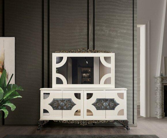 Kommoden Schrank mit Spiegel Edle Kommode Buffet Barock Rokoko Holz Anrichte