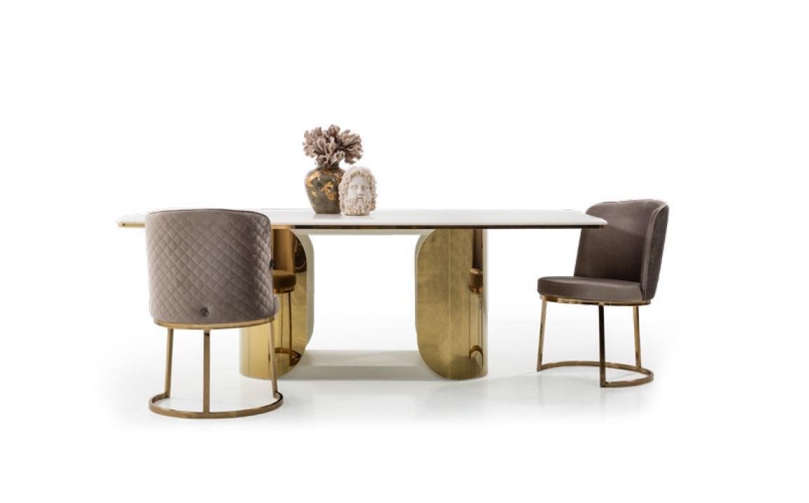 Luxus Tisch Weiß Edelstahl Tische Esstische Italienisches Design Gold Esstisch