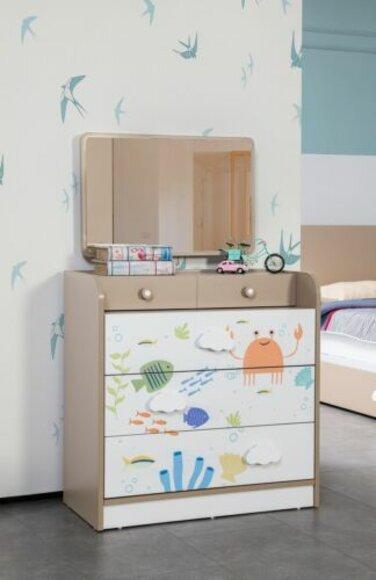Jugendzimmer Kommode mit Spiegel Kinder Zimmer Kommoden Braun Holz Neu