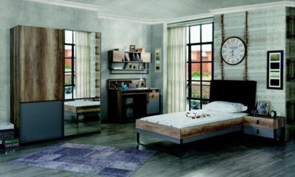 Modernes Jugendzimmer Set Bett Nachttisch Tisch Schlafzimmer Wandregal 6tlg. Neu