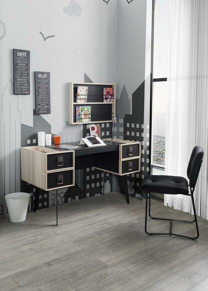 Moderner Schreibtisch Mit Jugendzimmer Wandregal Designer Möbel Schwarz Neu