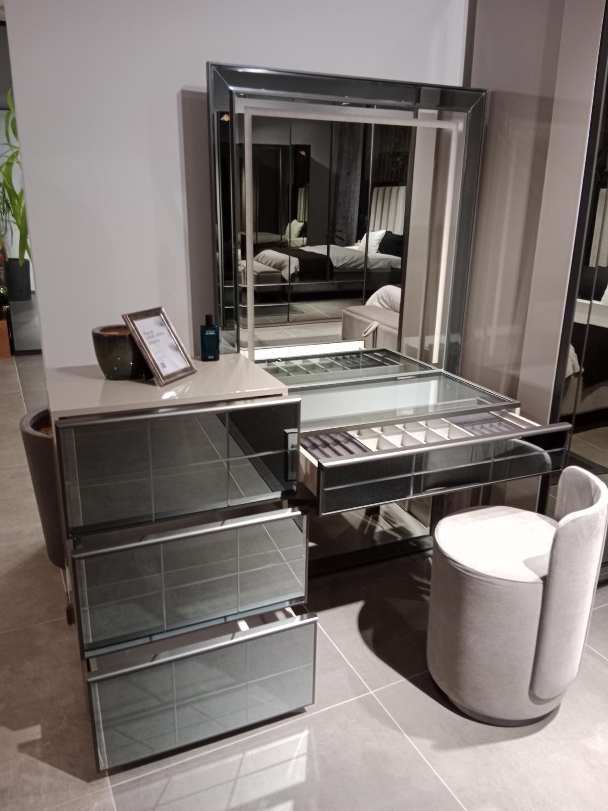 Moderner luxus Schminktisch mit elegantem Hocker 2tlg. Konsole Tisch Neu Grau