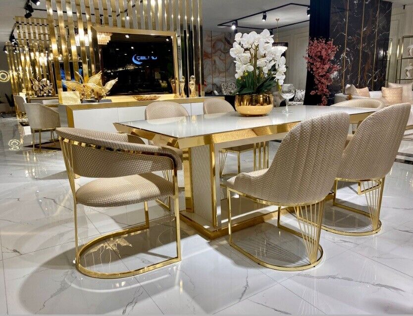 Luxus Tisch Weiß Edelstahl Tische Esstische Esstisch Italienisches Design Sofort
