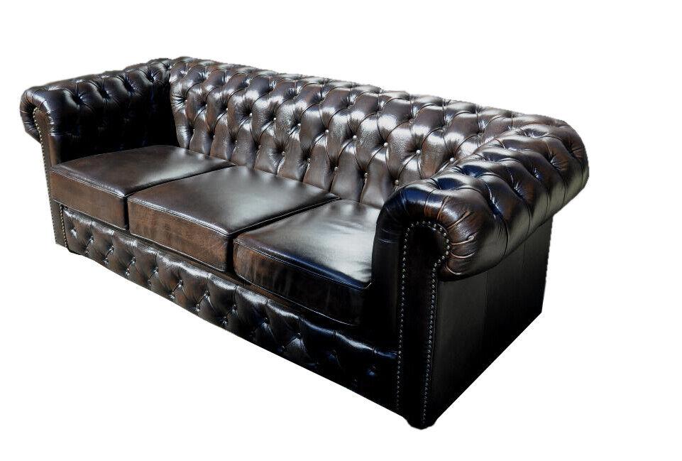CHESTERFIELD SOFA 3 SITZER NAPOLI POLSTER BRAUN 100%LEDER SOFORT