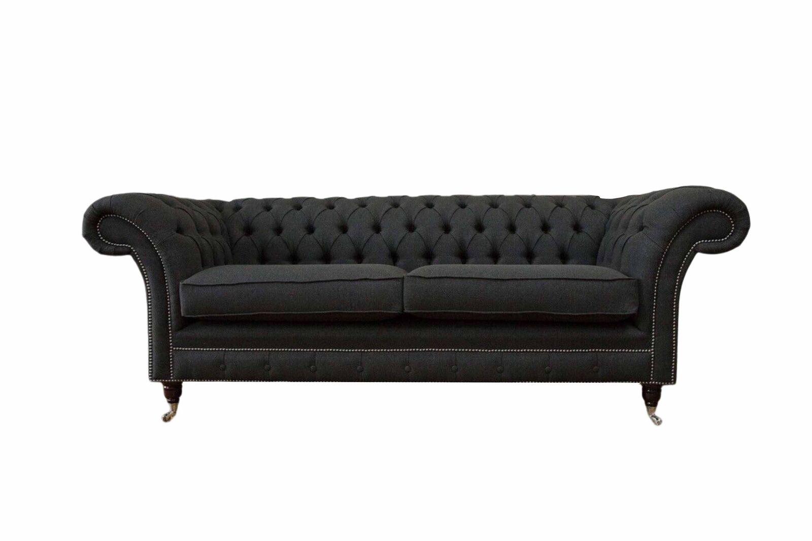 Wohnzimmer Sofa Chesterfield Couch Dreisitzer Design Schwarz Möbel Neu