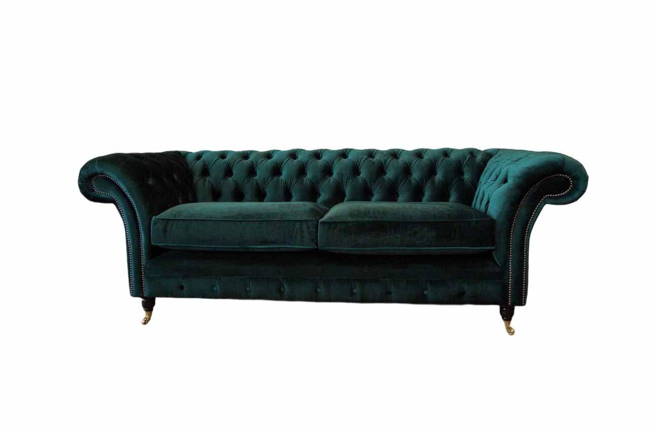 Chesterfield Polster 3 Sitzer Textil Couchen Sofa Dreisitzer Couch Samt