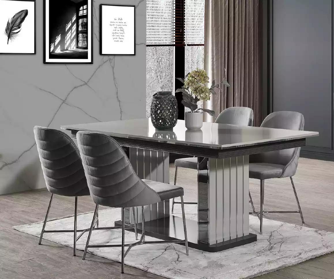 Luxus Esszimmertisch Stühle Essgruppe Holzmöbel Grau Komplette Möbel