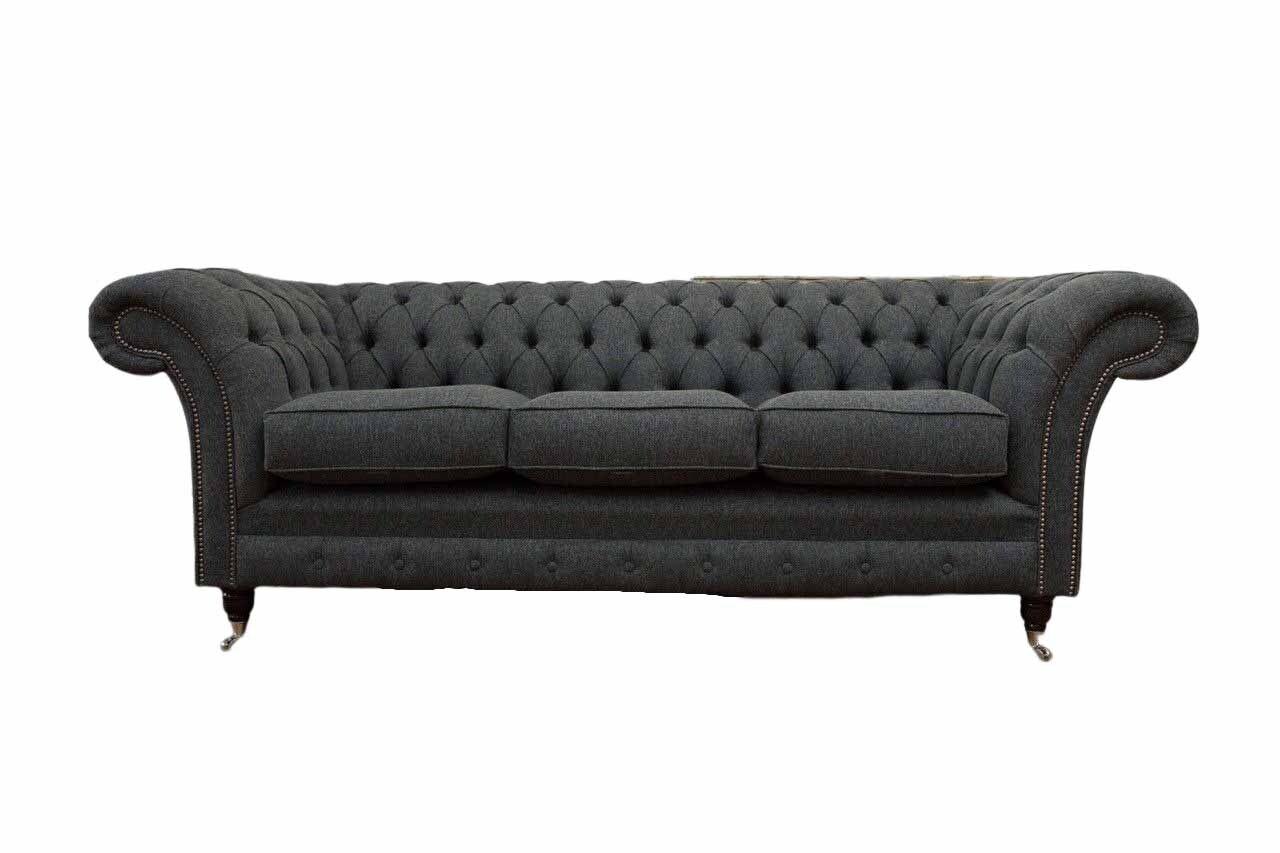 Chesterfield Textil Polster Design Sofa Luxus Couch Grau Sofa 3 Sitzer