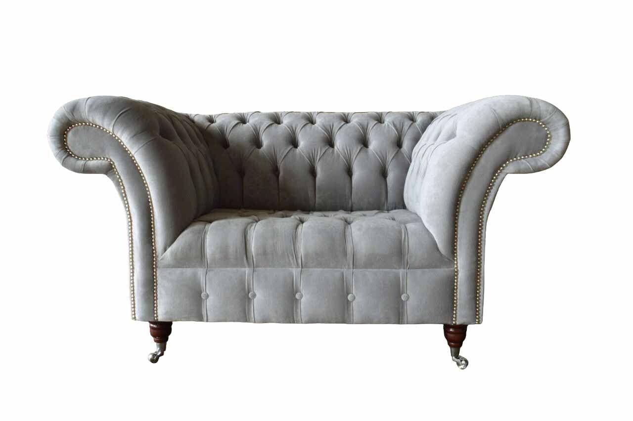 Graue Chesterfield Ohrensessel Grau Sessel Couch Stoffsofa Wohnzimmer39