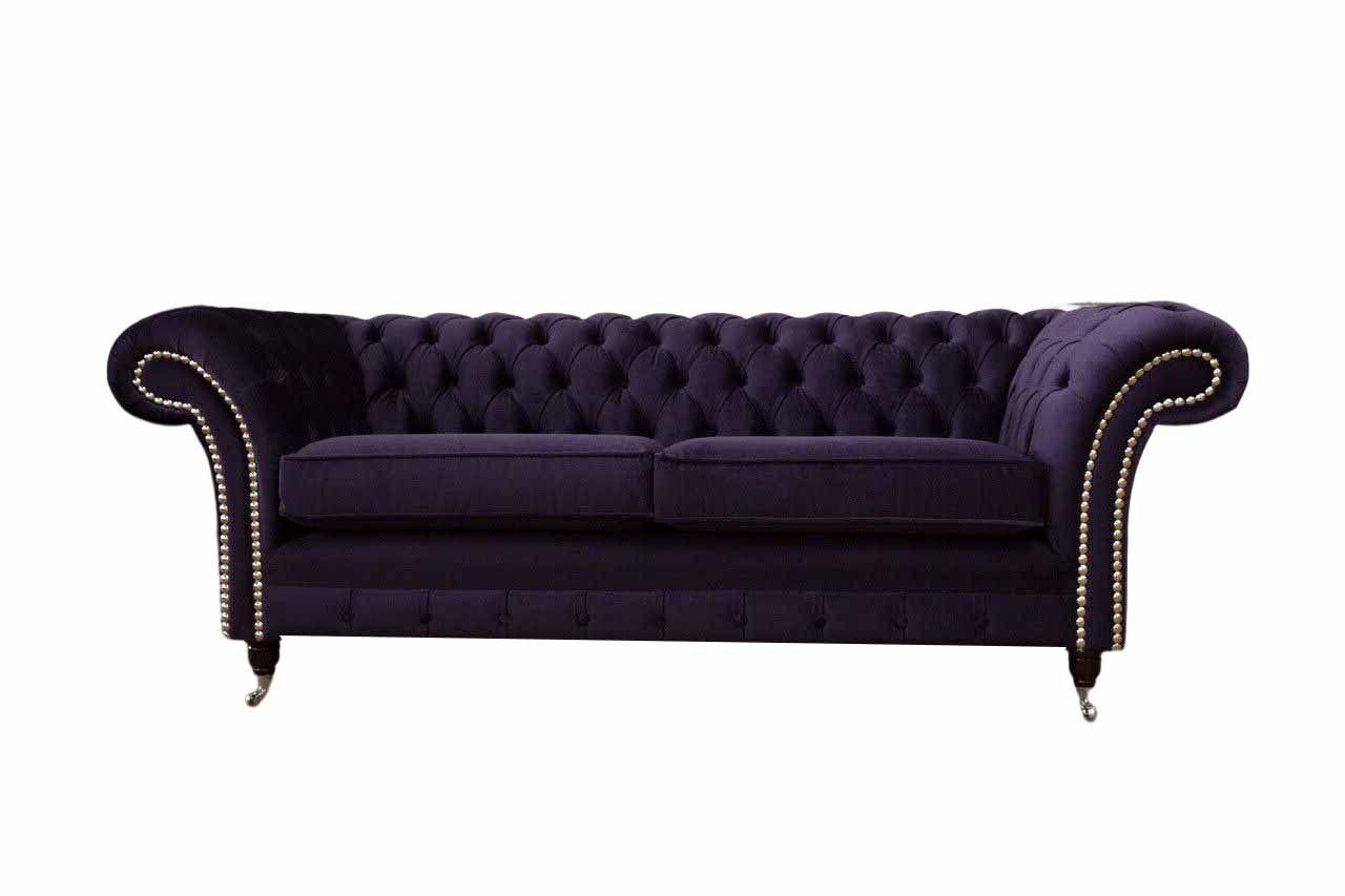 Chesterfield englisch klassischer Stil Sofa Couch 3 Sitz Polster Lila 230cm