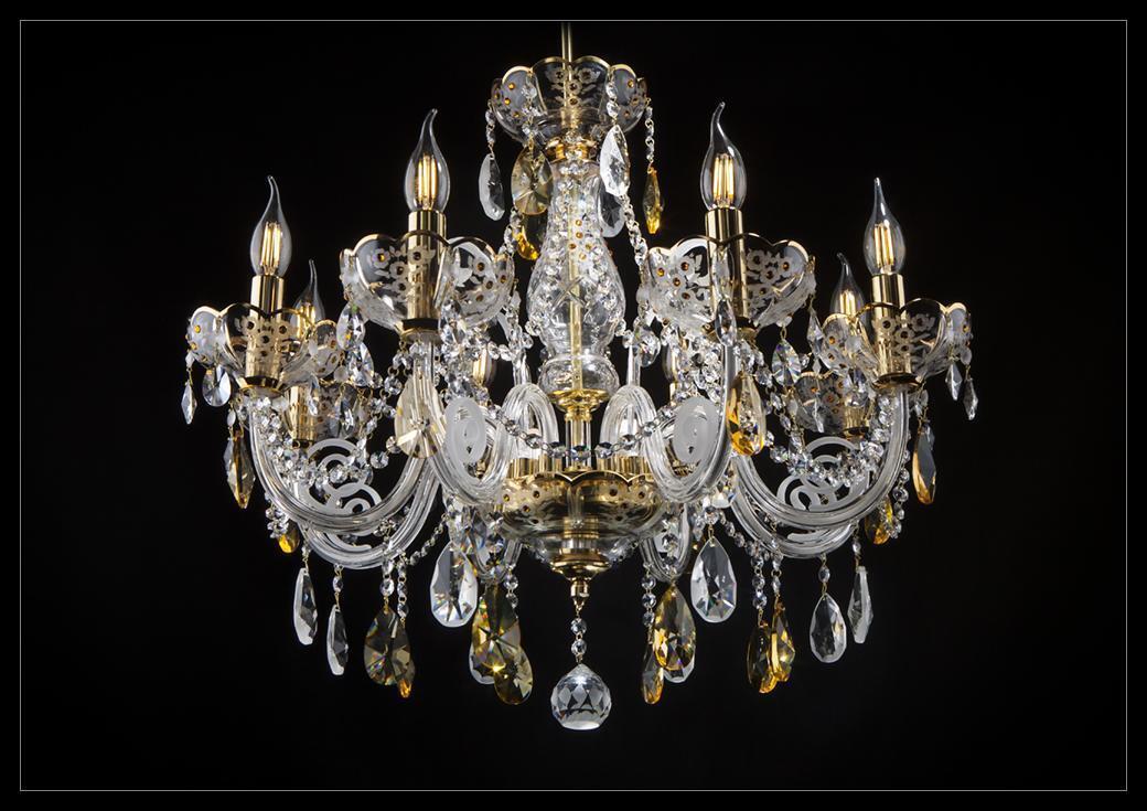 Decken Pendel Kronleuchter Bohemia Kristalle Luster Goldene Lampe Leuchte Sofort