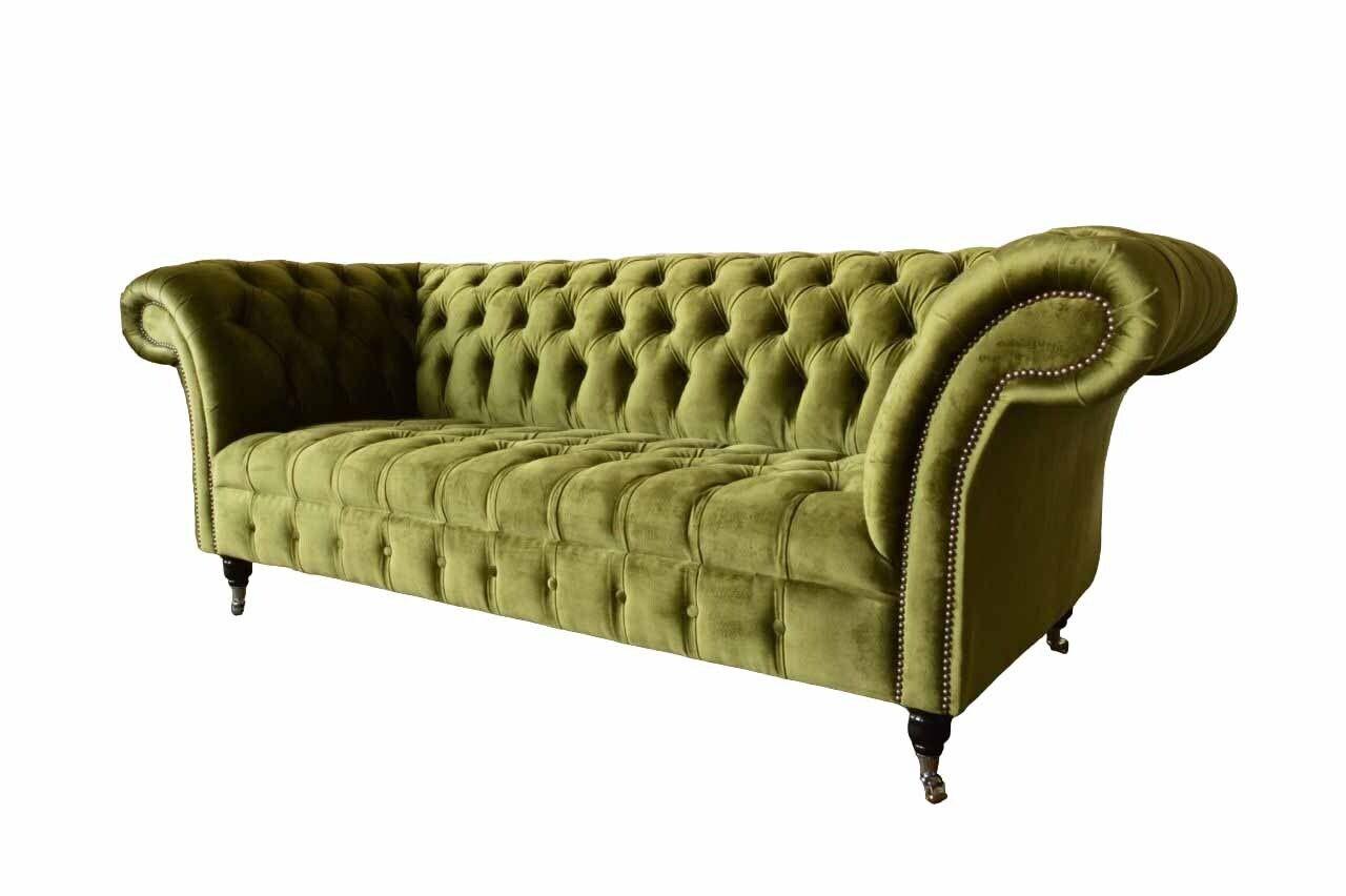 Design Chesterfield Sofa 3 Sitzer Grün Couch Polster Sofas Wohnzimmer1
