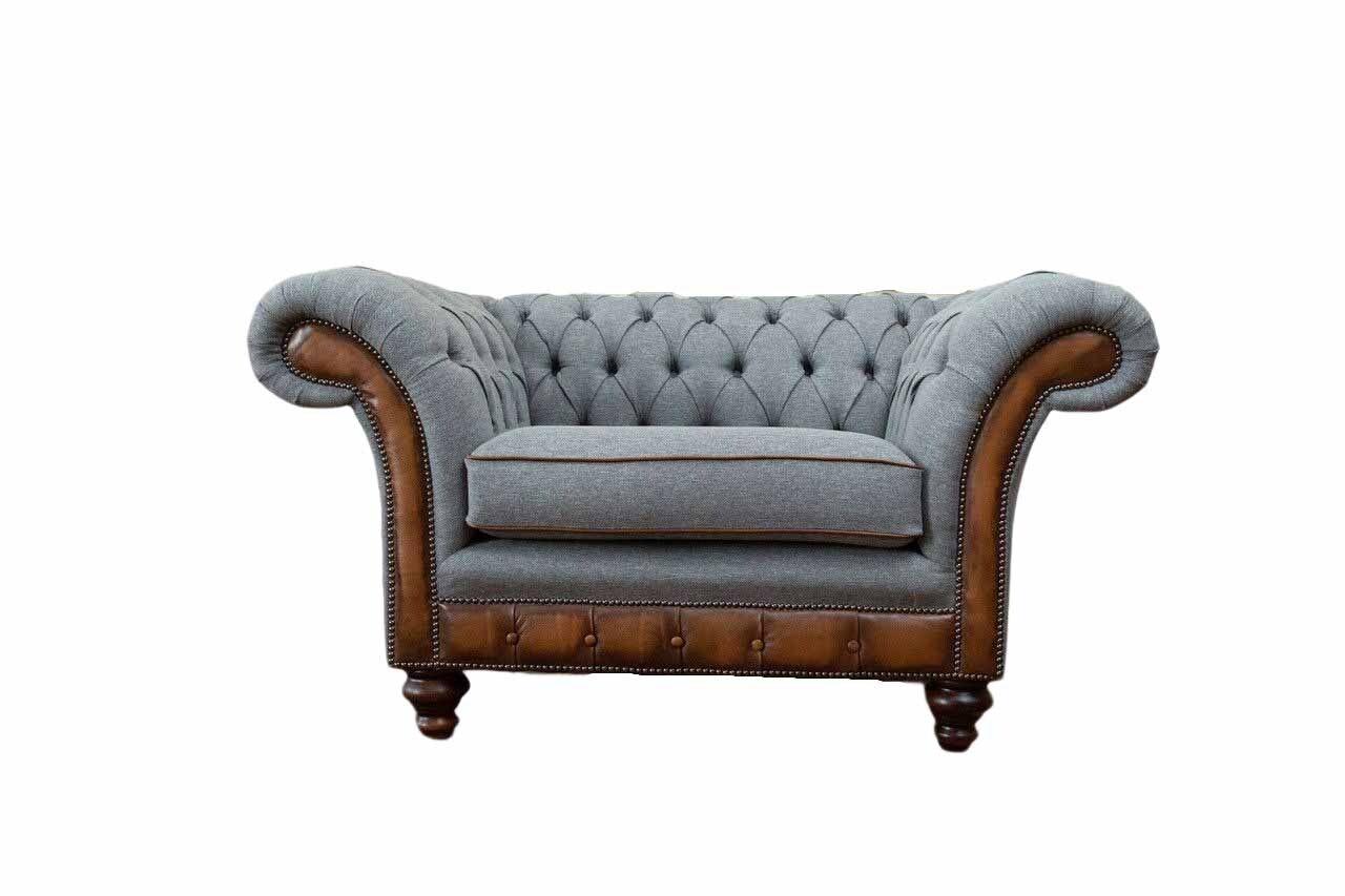 Sessel Design Relax Textil Lounge Luxus Grau Polster Sitzer Chesterfield