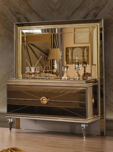 Schminktisch Kosmetiktisch Frisiertisch Frisierkommode Gold Holz Luxus
