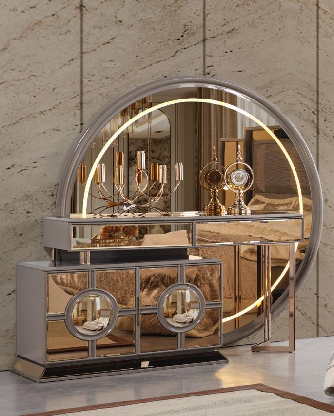 Schminktisch Kosmetiktisch Frisiertisch Frisierkommode Gold Holz Luxus