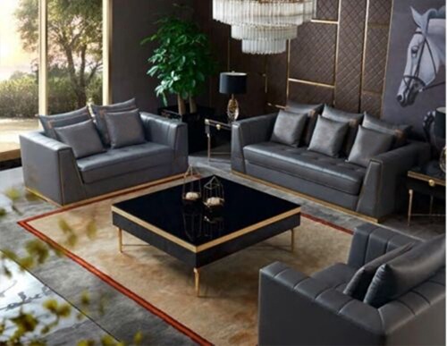 Luxus Möbel Sofagarnitur Couch Sofa Polster 3 2 1 Sitzer mit Couchtisch Holz neu