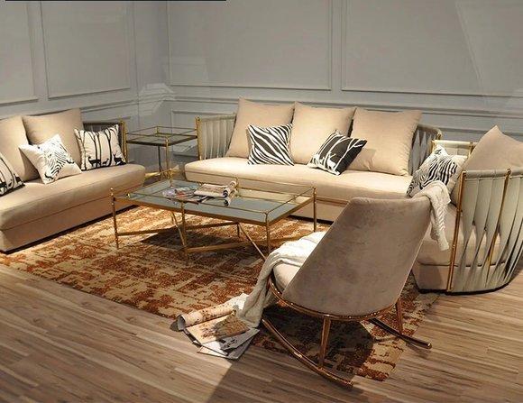 Edle Luxus Klasse Wohn Zimmer Set Garnitur Sofa Couch Samt Polster 6 tlg. Set