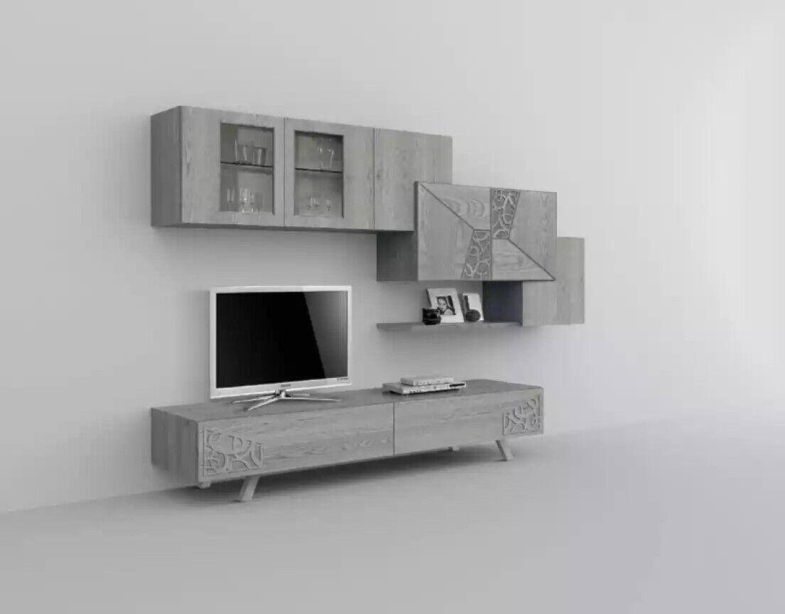 Wohnwand Anbauwand Wohnkombi Wohnzimmer neues Holz Grau