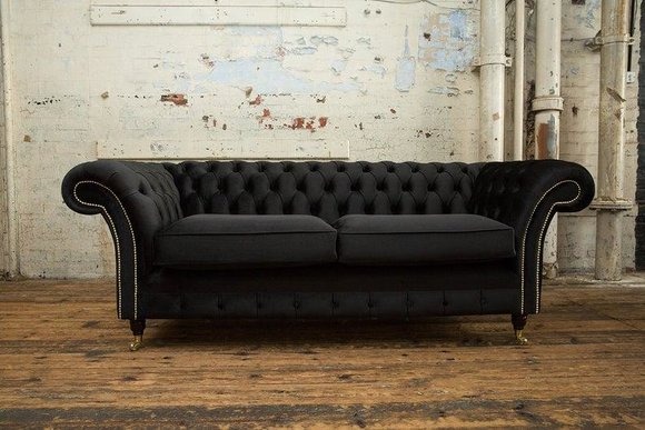 Chesterfield Couch Sofa Polster 3 Sitzer Couchen Sitz Garnitur Sofas Schwarz