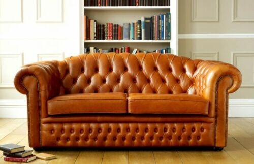 Chesterfield Sofa Couch Polster Stoff Leder Couchen Braune Garnitur 3 Sitzer