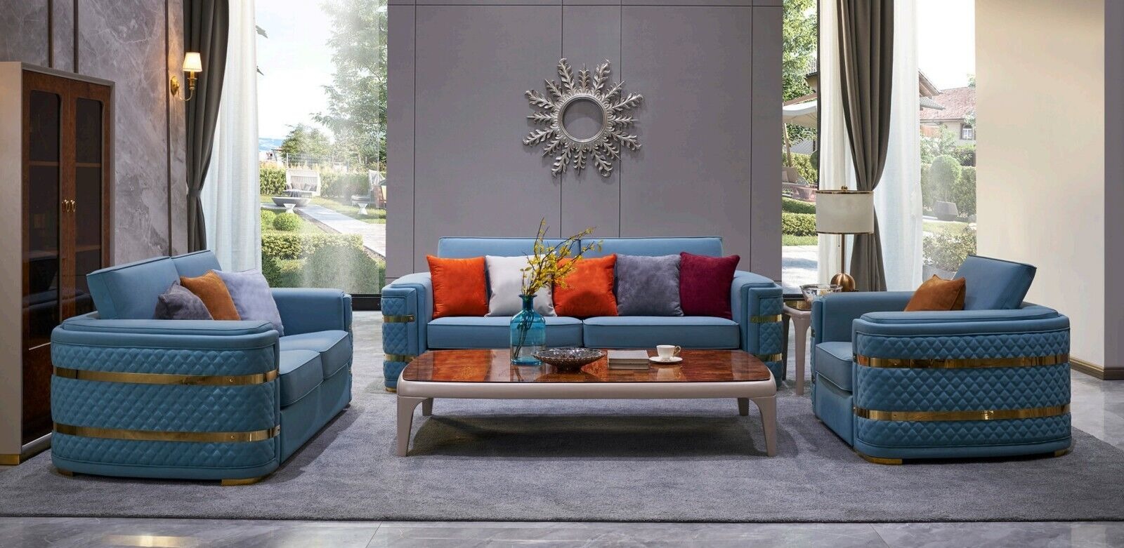 Klassische Sofa Polster 3+2+1 Sitzer Couchen Leder Sitz Garnitur Wohnzimmer