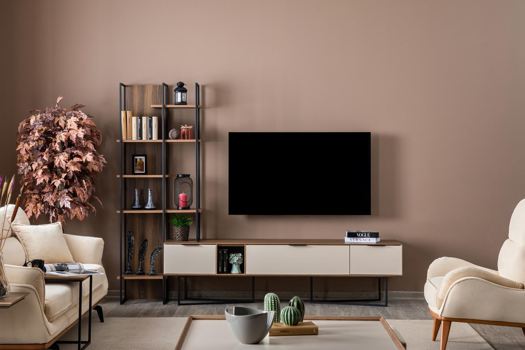 Wohnwand Wohnzimmer Möbel TV Ständer Bücherregal 240cm Holz Wohnwände