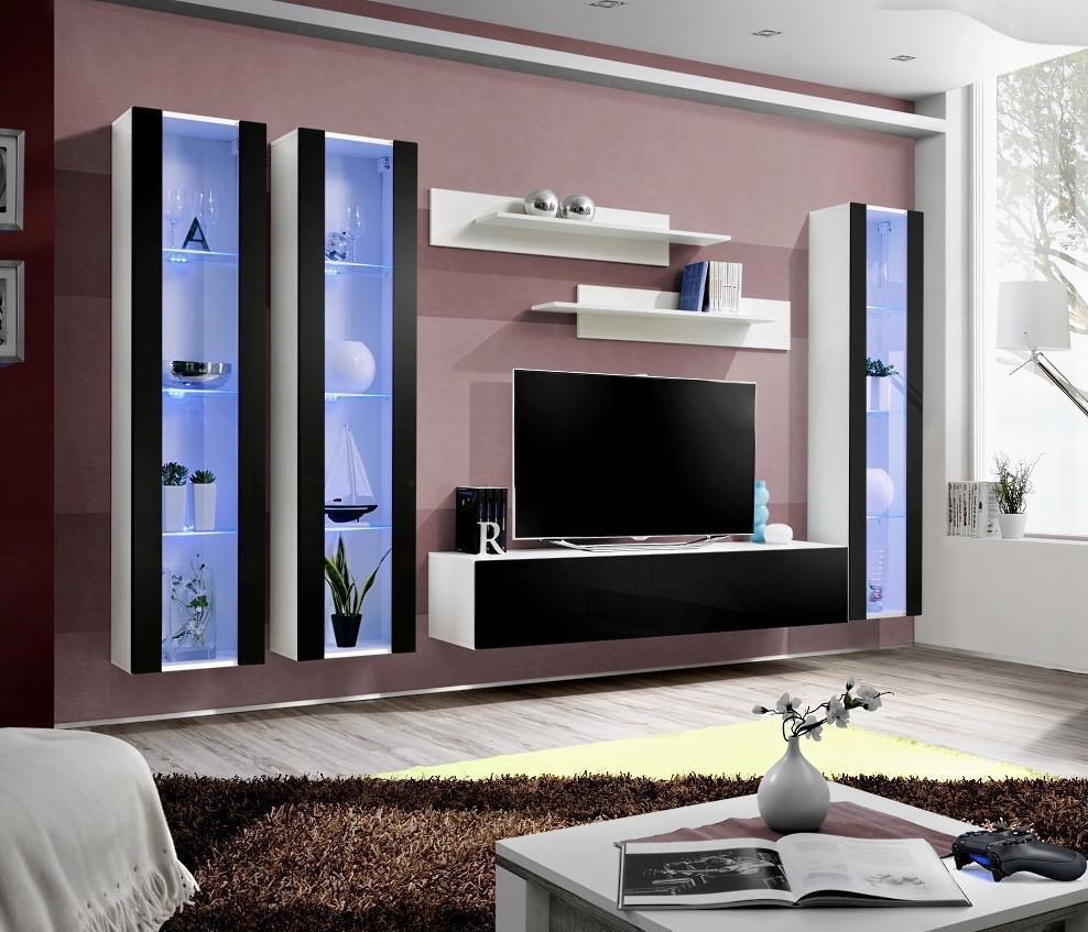 Moderne Wohnwand TV Ständer Wandschrank Set 6 tlg Wandregale