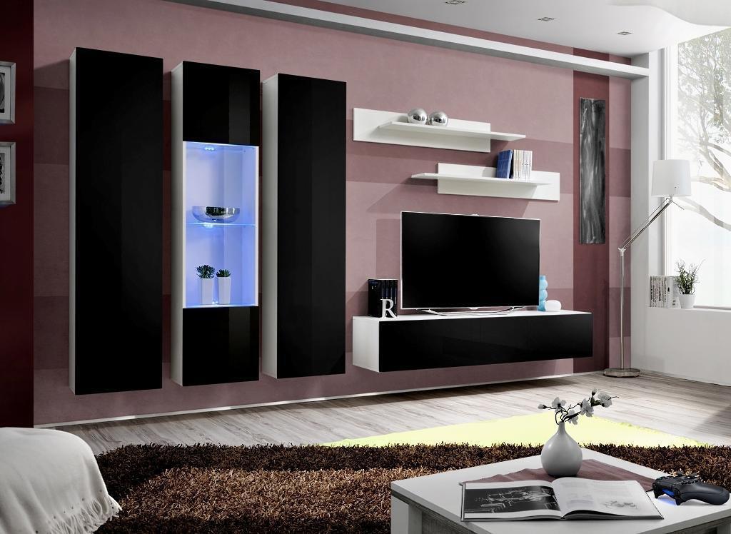 Wohnwand Set Design Wand Regal Wohnzimmer Holz Hänge Vitrine Sideboard