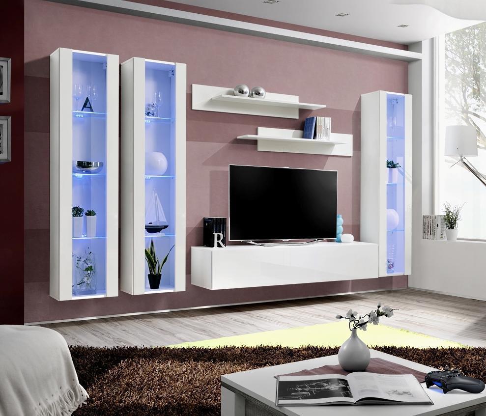 Wohnzimmer Wohnwand TV Ständer Sideboard Holz Hänge Vitrine Designer