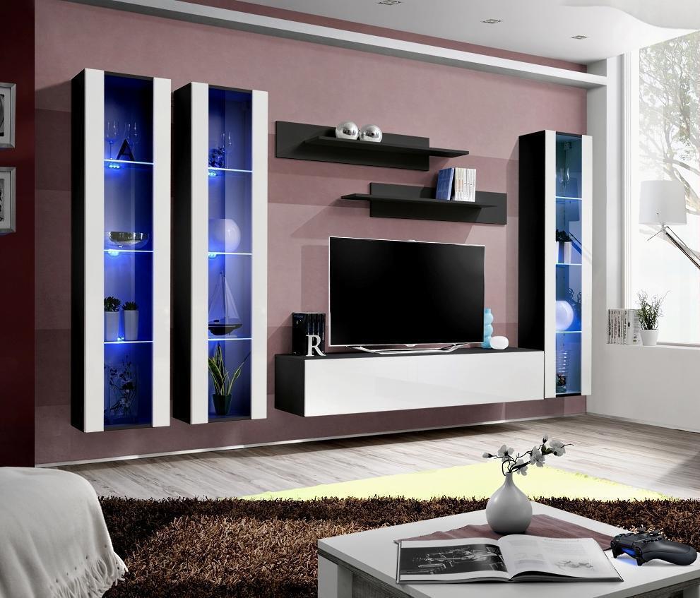 Designer Wohnzimmer Luxus Wohnwand Hänge Vitrine Modern Design Holz