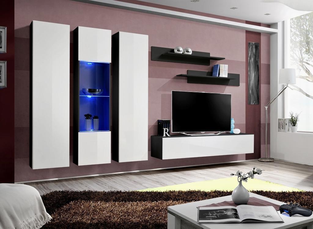 Wohnwand Set 6 tlg Wohnzimmer TV-Ständer Hänge Vitrine Regal Garnitur