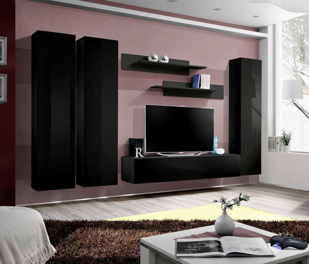 Wohnzimmer Wohnwand rtv Lowboard Holz Schwarz Möbel Wandschrank Neu