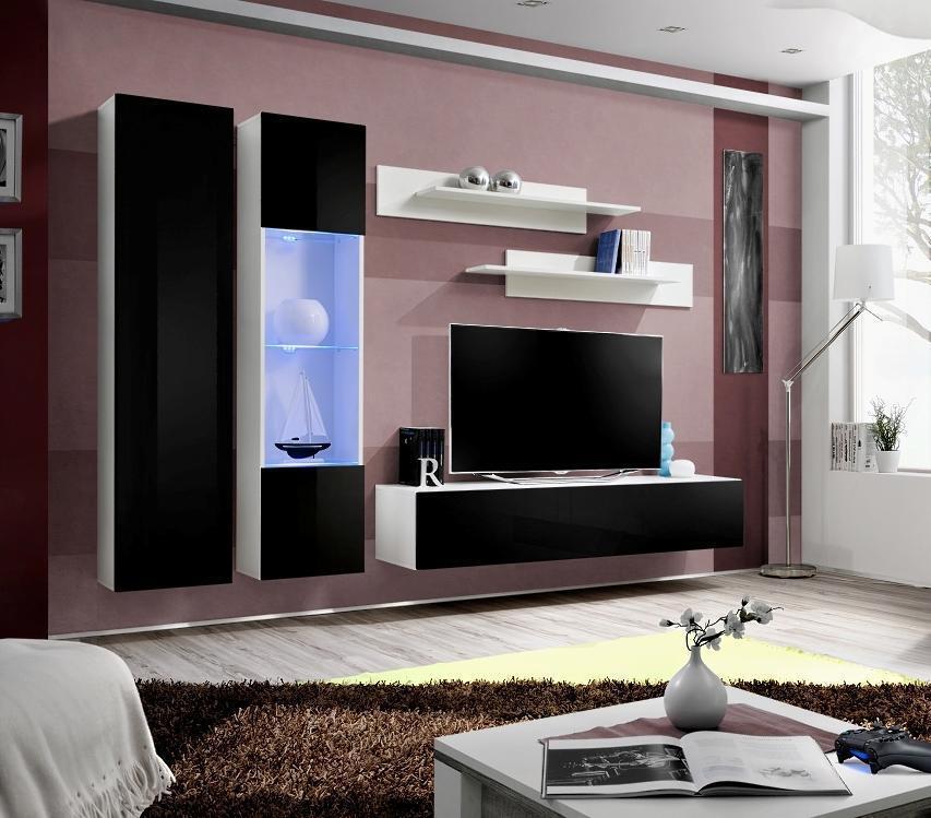 Wohnwand Wohnzimmer Set 5 tlg TV Ständer Wandregal Modern Hänge Vitrine