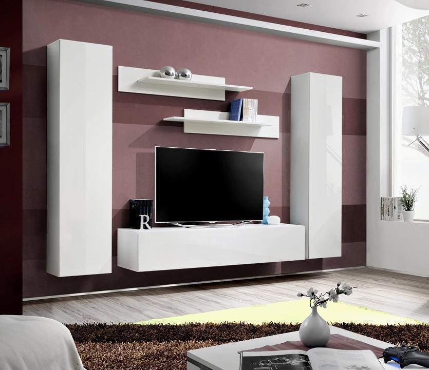 Wohnwand Komplette Wohnzimmer Einrichtung 5tlg. Set Wand Regale TV-Ständer