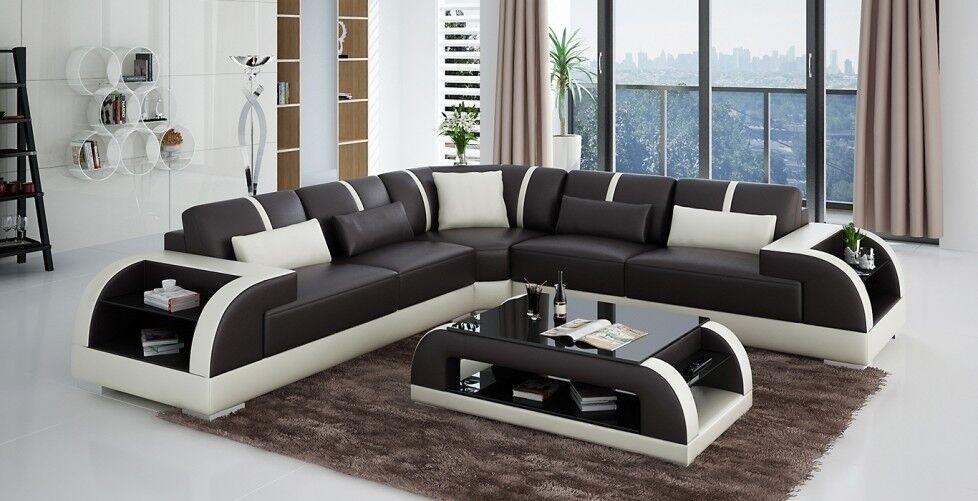 Ledersofa Designersofa Design Braun Weiß Ecksofa Sofa Couch Eckcouch Neu Sofort