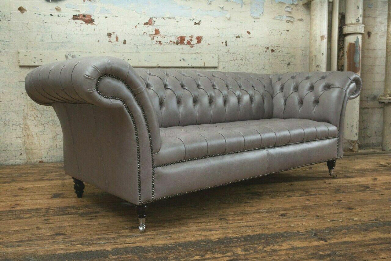 Chesterfield Sofa Couch Design Textil Wohnzimmer Couchen Sofas Dreisitzer Grau