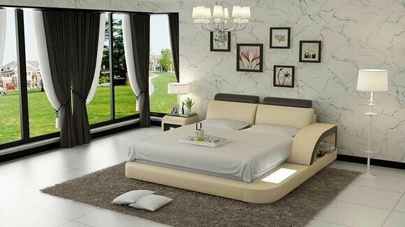 Design Polster Doppel Bett Moderne Betten Schlafzimmer mit USB & Regal 160x200cm
