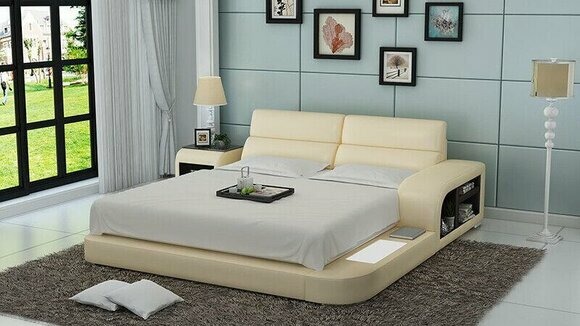 Bett USB Polsterbett Luxusbett Doppelbett Ehebett Betten 200x220cm LB8805 Neu