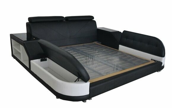 Design Bett XXL Big Leder Hotel Polster 180x200 Multifunktion Regal USB Betten
