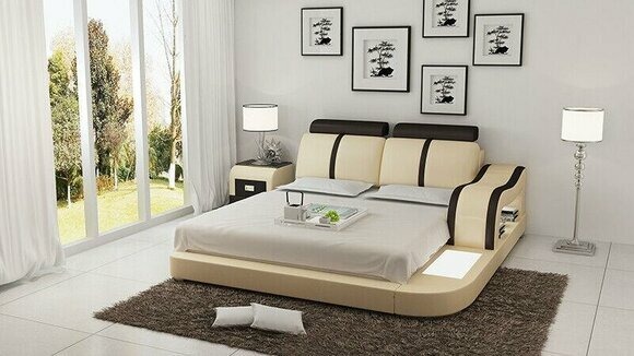 Design Bett XXL Big Betten Leder Hotel Polster 180x200 Multifunktion Regal USB