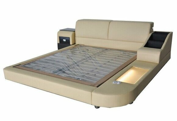 Exclusives Mehrzweck Doppel Betten Hotel Ehe Polster Leder Bett + USB Luxus Neu