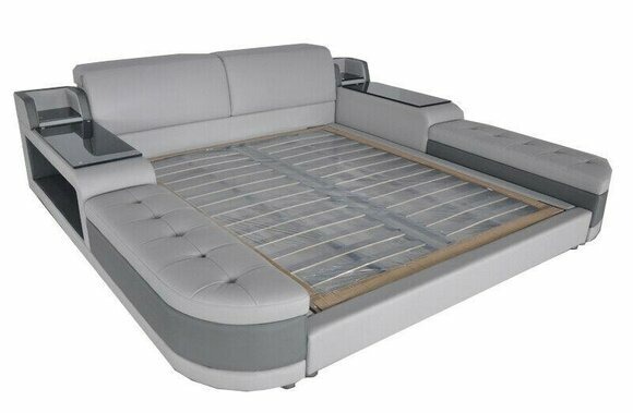 Design Luxus Bett+USB Polster Hotel Moderne Betten Leder 140/160/180/200 LB8820