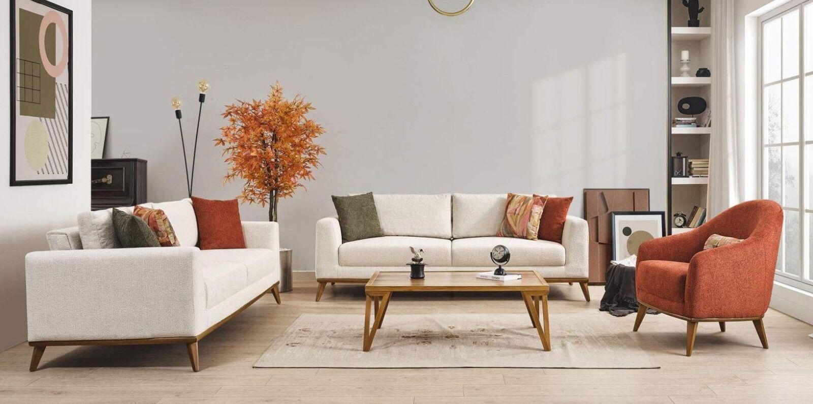 Stilvoll Wohnzimmer set Wohnzimmer set 3tlg. Modern Beige Couch 3+3+1