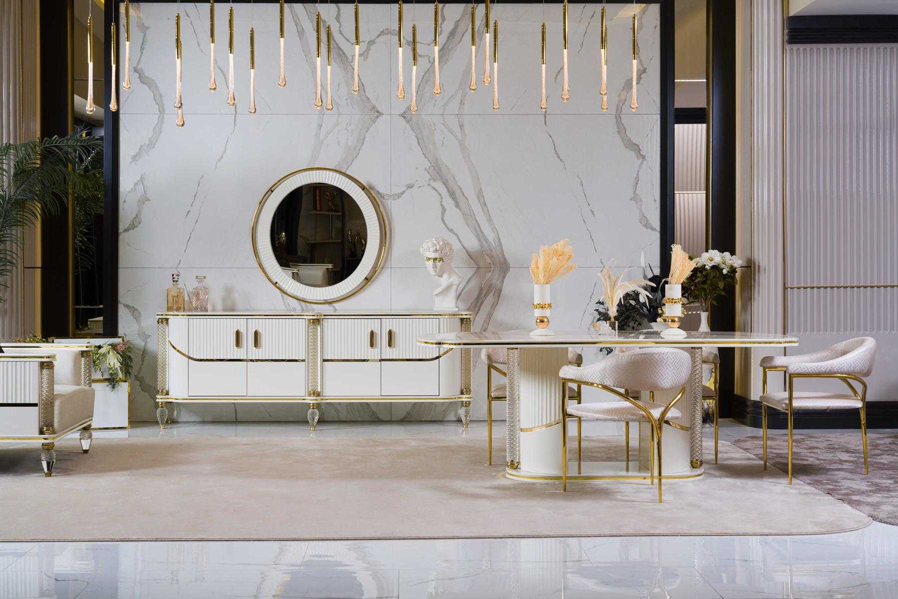 Luxus Esszimmer Set Esstisch + 6x Stühle + Anrichte Essgruppen Sideboard 8 tlg