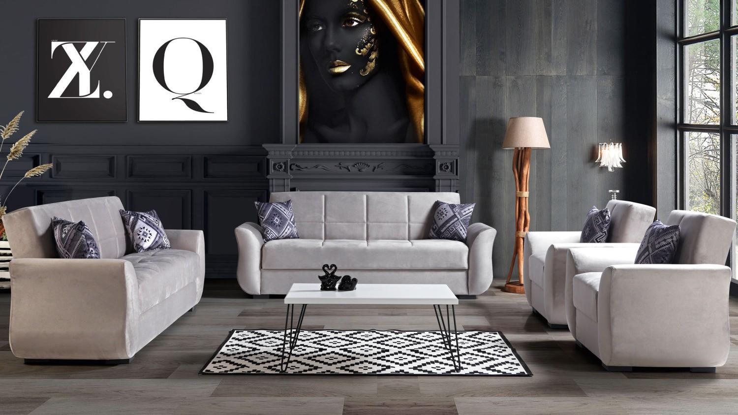 Sofagarnitur 3+2+1+1 Bettfunktion Set Komplett Textil Sofa Sessel Schlafsofa