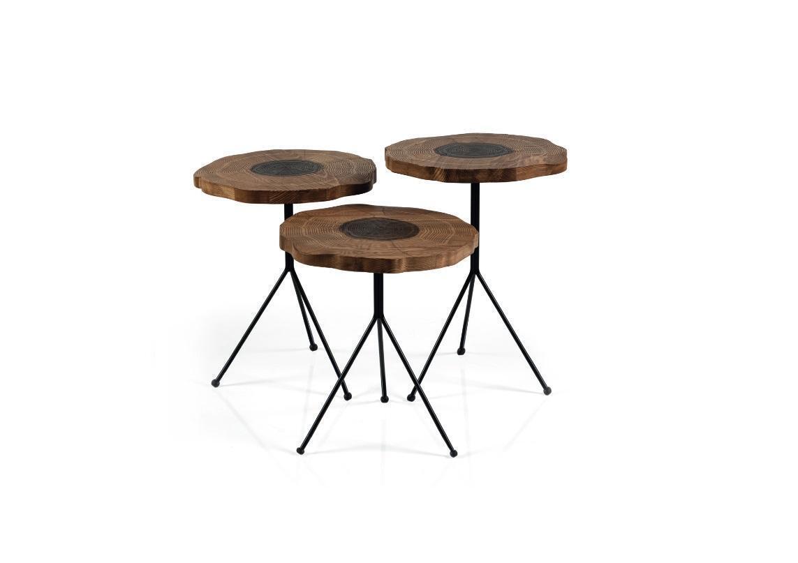 Luxus Beistelltisch 3x Set Braun Wohnzimmer Rund Tische Moderner Tisch